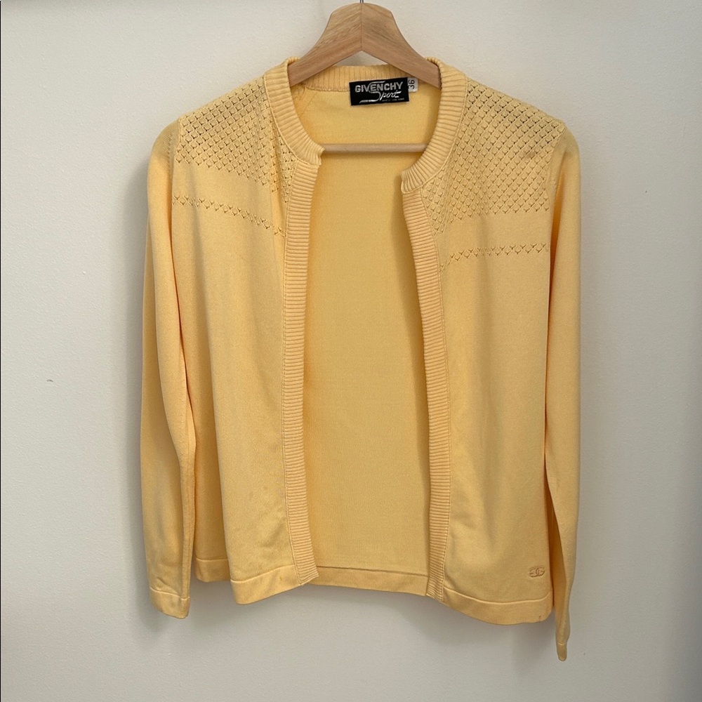 Vintage Givenchy Sport Knit Cardigan Sweater Yellow Logo Detail Size 36